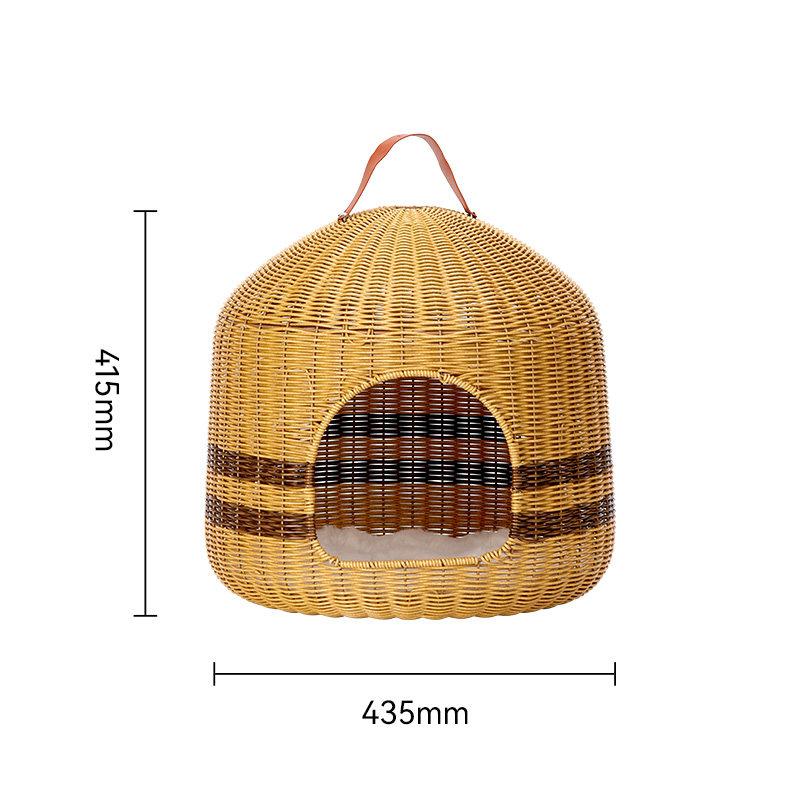 

Semi-Enclosed Woven Cat Bed Rattan Kitten Sleeping Basket Breathable Pet Cradle for Summer Cozy Hideaway Nest for Small Animals