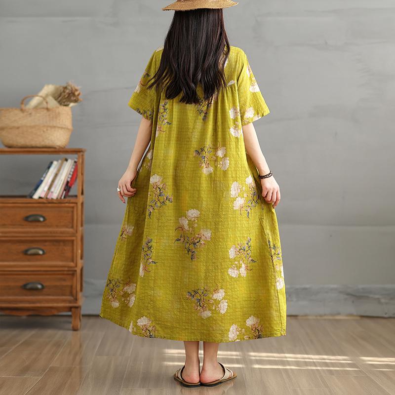 DIMANAF 2025 Women Plus Size Spring Summer Dress Casual Floral Dress Basic Vintage Loose Long Dress Maxi 9311