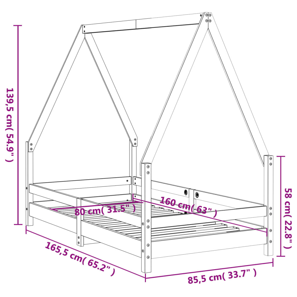 Kids  Bed 80 X 160 Cm Solid Pine Wood