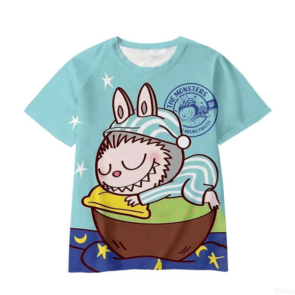 Summer Cute Labubu Cartoon Print Children's T-shirt Boys and Girls' Student Trendy Top