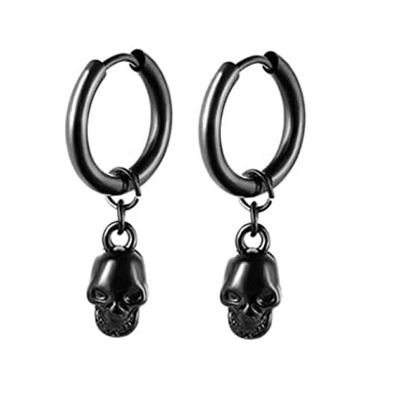 Set di 2 orecchini a cerchio pendenti con catena lunga a croce in acciaio inossidabile per uomo donna Regali Tono Nero/Argento