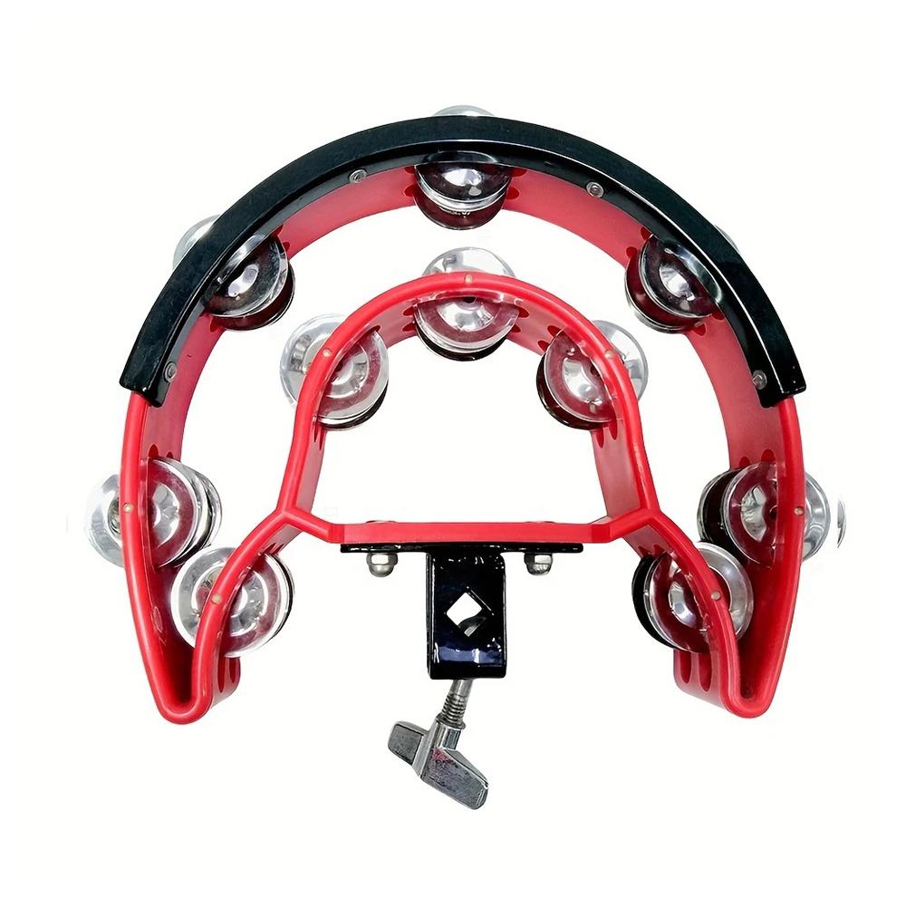 

Hi Hat Tambourine Half Moon Mounted Double Row Bells with Mounting Eye Bolt Tambourine for Drum Set червоний