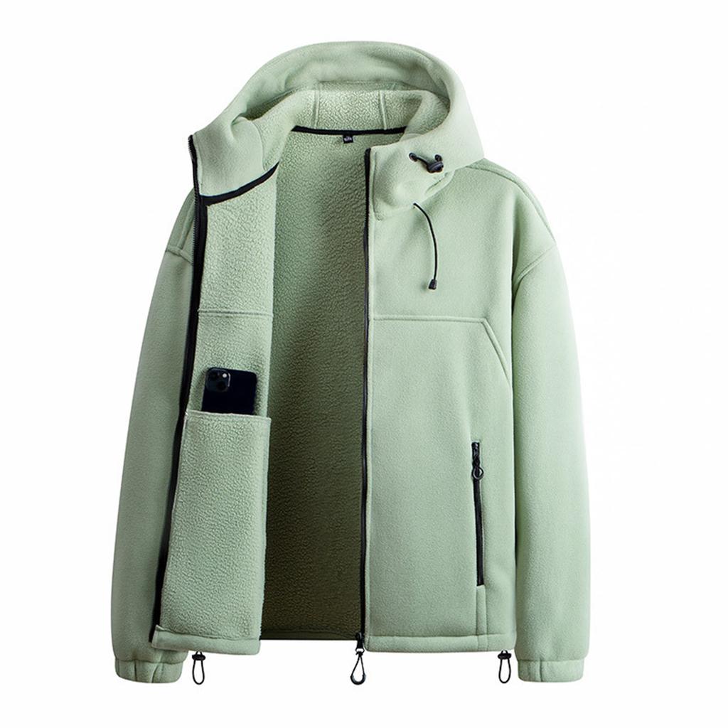 Men's Casual Outdoor Hooded Zipper Pocket Jacket Fleece Warm Sweatshirt