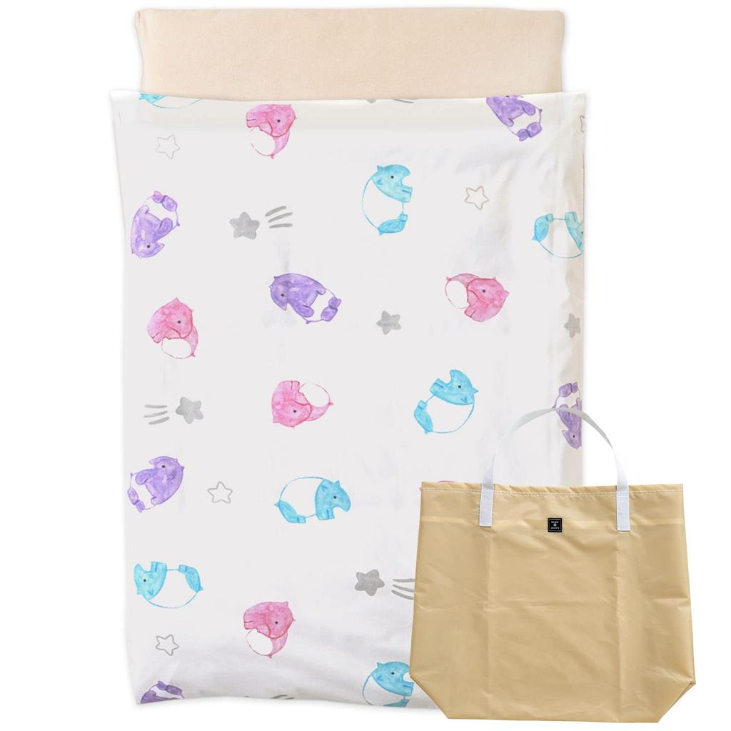 (Keratta) Fully Washable Nap Blanket Set for Daycare, 6-Piece Set, Includes Large Name Stickers and Water-Repellent Bag (Baku)