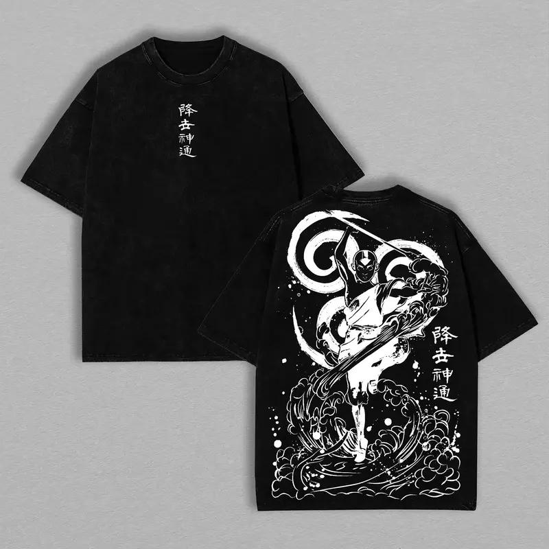 Aang Print T-shirt Avatar The Last Airbender Anime Clothing Men Women Casual Cotton Tshirts Vintage Washed Tee Harajuku T Shirt
