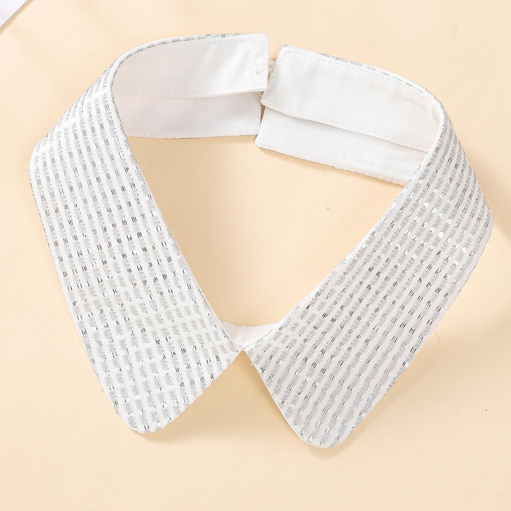 1 piece of elegant embroidered fake collar for ladies, featuring a double-layer wavy lace collar with beaded and rhinestone deta