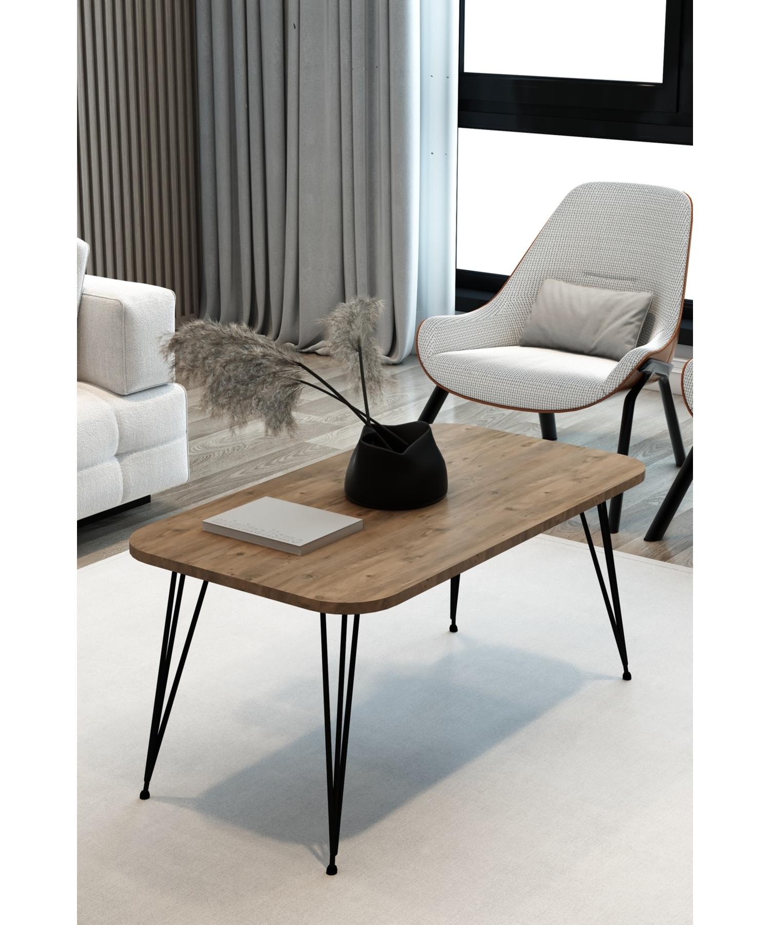 

Rectangle Coffee Table Oval Edge Decorative Coffee Table Center Table Metal Wire Leg Wooden