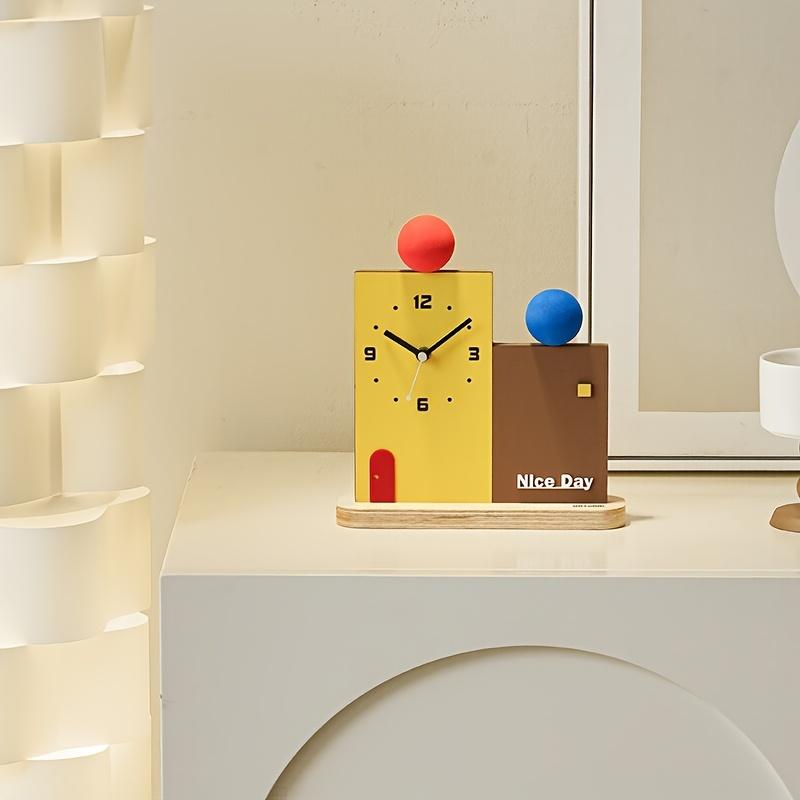 Creative Building Block Style Clock,Silent, Battery Powered,Unique Square Design,Perfect for Bedroom or Study Decor, Bedroom Accessory
