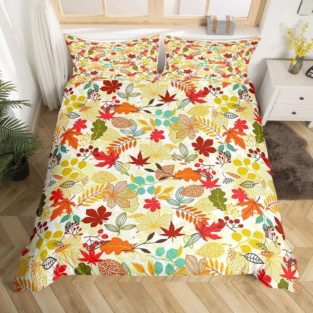 Comforter Maple Leaf Twin King Botanical Leaves Bedding Set Autumn Plant Fallen Leaves Comforter For Boys Girls Room