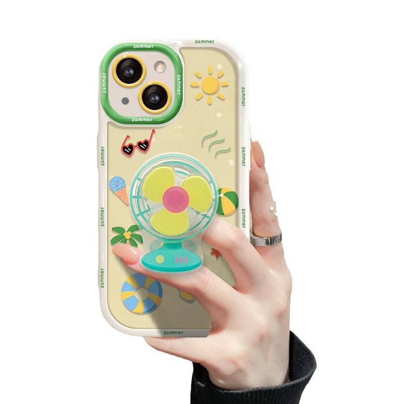 Applicable To Apple 14promax Mobile Phone Case IPhone 13 Internet Celebrity Creative Summer Fan Stand 11/12 Transparent