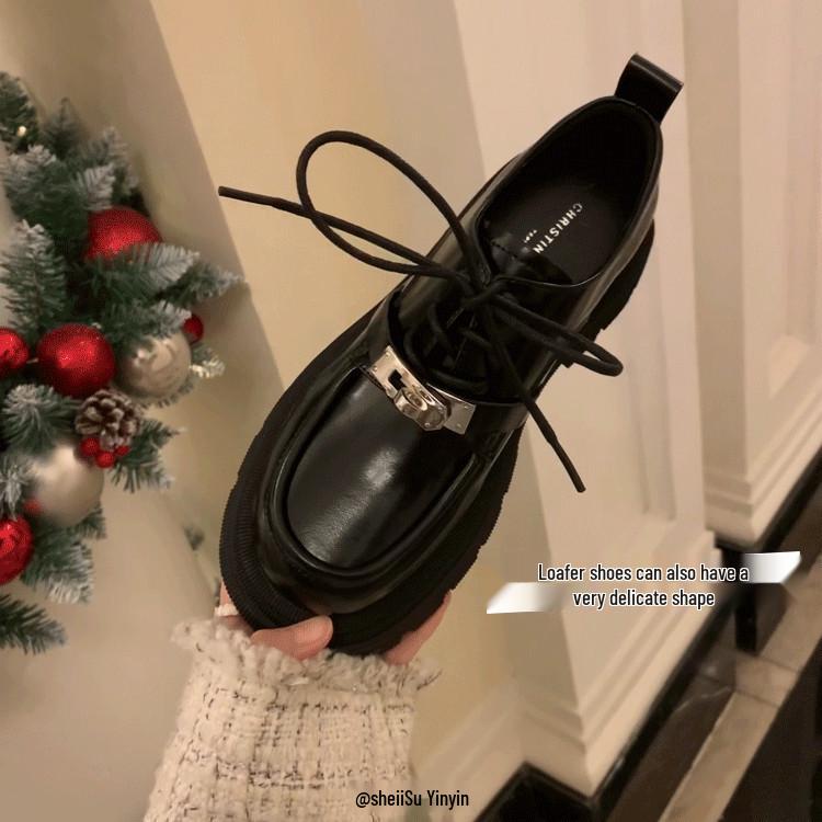

Женские кожаные лоферы на платформе с круглым носком Su Yinyin 2025 Весна 38 чёрный