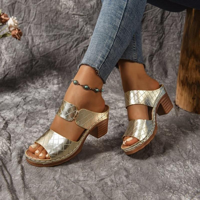 New Women's Shoes High Heels Large-sized One-strap Shoes Casual Shoes Slippers