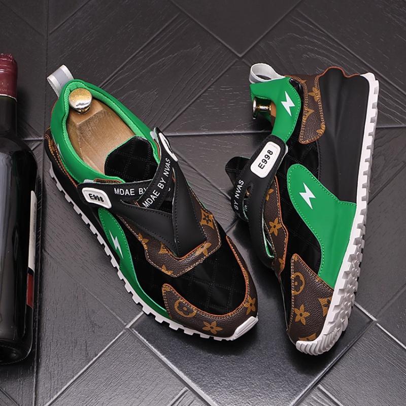 Vår Herr Mode Tryckta Casual Skor Rund Tå Färgmatchande Sneakers med Inbyggd Höjdökning Färgmatchande Skor