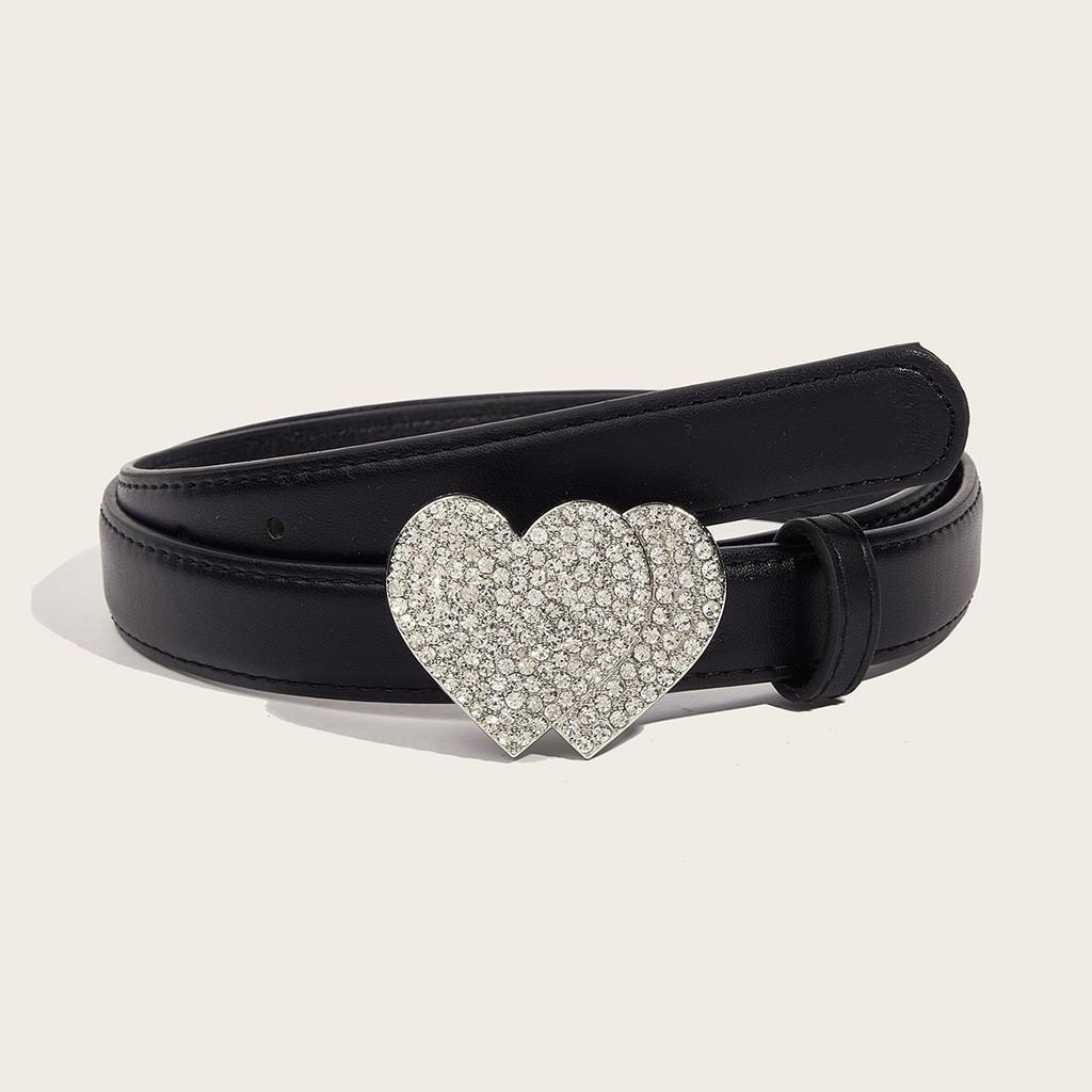 Simple And Retro Women s Waistband With Heart-shaped Rhinestone Buckle
