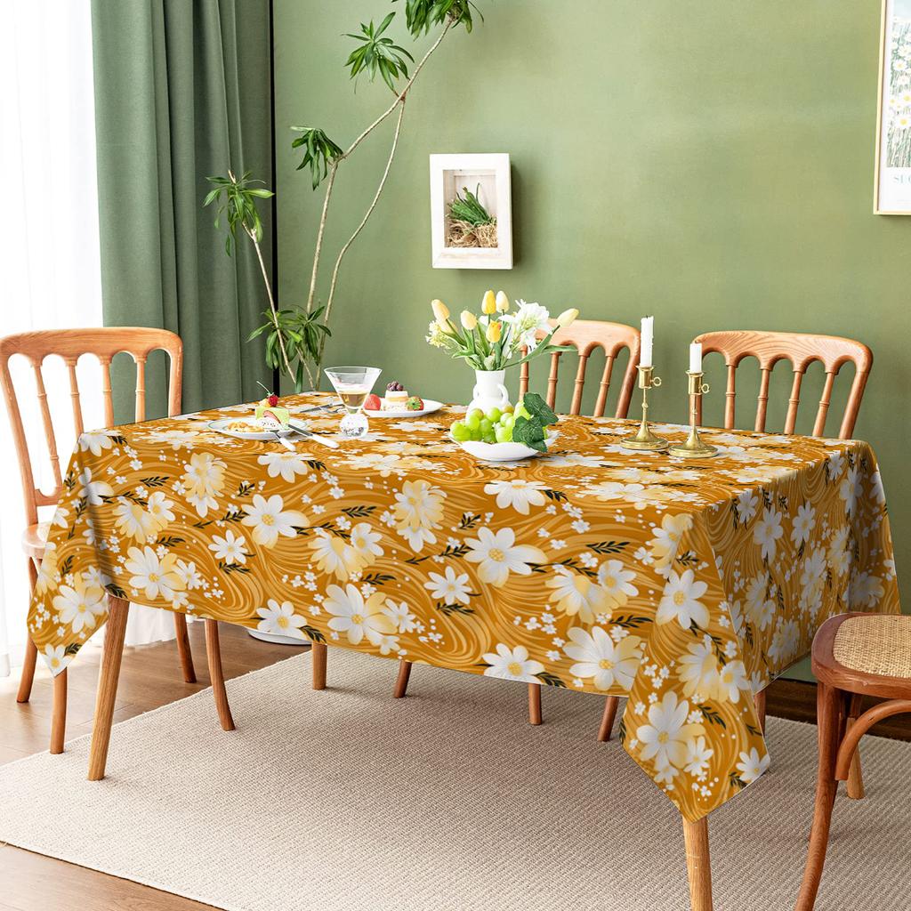 Plant Daisy Waterproof Party Tablecloth Rectangle for Birthday Restaurant Wedding Decoration Kitchen Living Room Decor