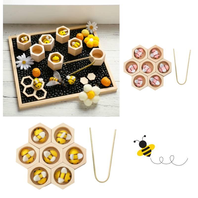 Montessori Wooden Beehive Clip Toy For Children Hand-eye Coordination, Color Recognition And Counting Skills Training