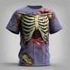New Halloween Men's 3D Bone Print T-shirt Round-neck Short-sleeved T-shirt Shirt Horror Party Top Street Fashion Clothing