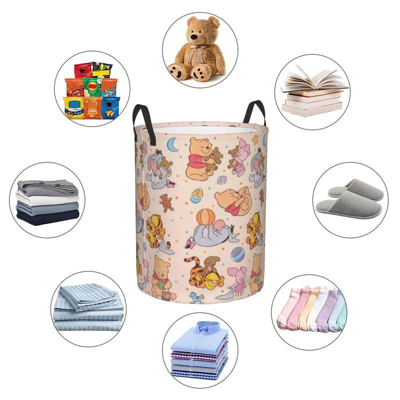 Custom Winnie Pooh Teddy Bear Laundry Basket Foldable Large Clothes Storage Bin Baby Hamper