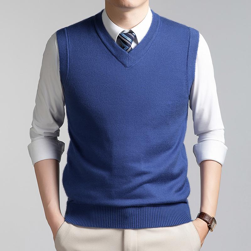 Men S Solid V Neck Knitted Sleeveless Pullover Casual Warm Vest
