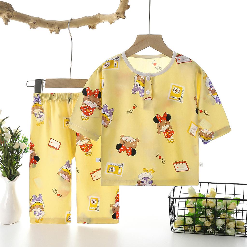 Summer Cotton Pajama Set Thin Air Conditioning Wear for Kids Baby Home Loungewear