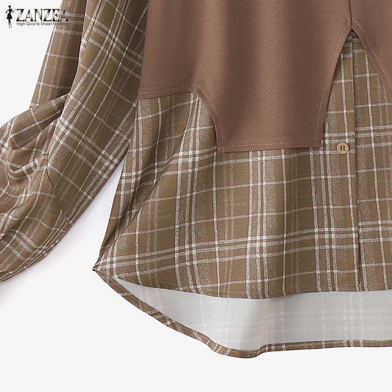 ZANZEA Women Plaid Print Casual Long Sleeve Loose Blouse