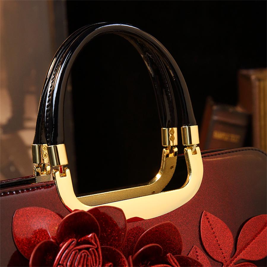 Gradient Color 3D Applique Glossy Patent Leather Shoulder Tote Crossbody Bag