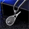 Stainless Steel Tennis Racket Pendant Necklace for Men - European/American Style