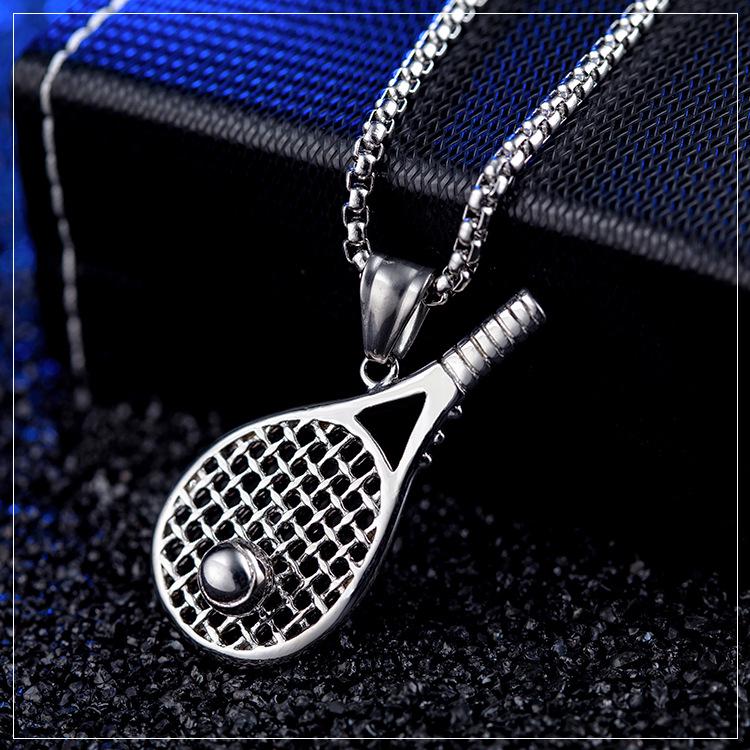 Stainless Steel Tennis Racket Pendant Necklace for Men - European/American Style