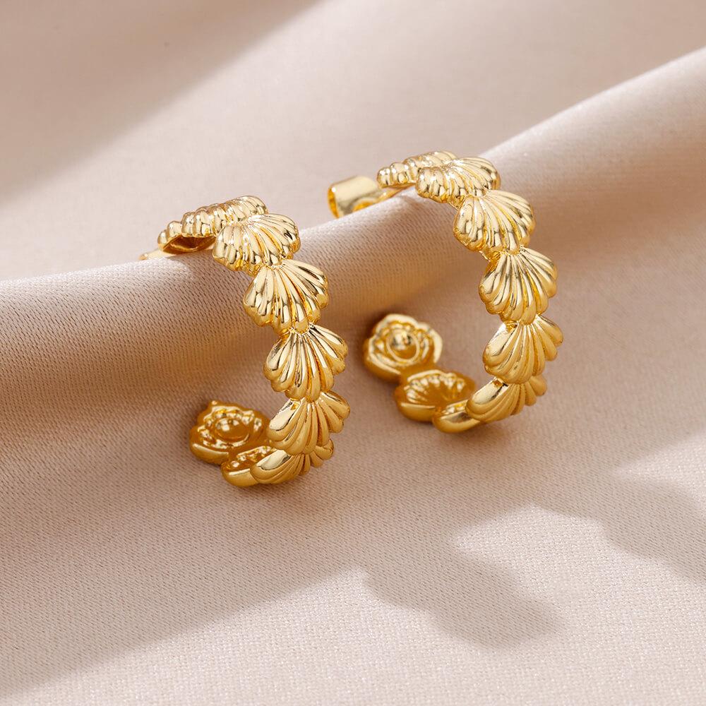 Boho Shell Earrings For Women Stainless Steel Gold Color Piercing Stud Earring 2024 Luxury Beach Summer Zircon Birthday Gift