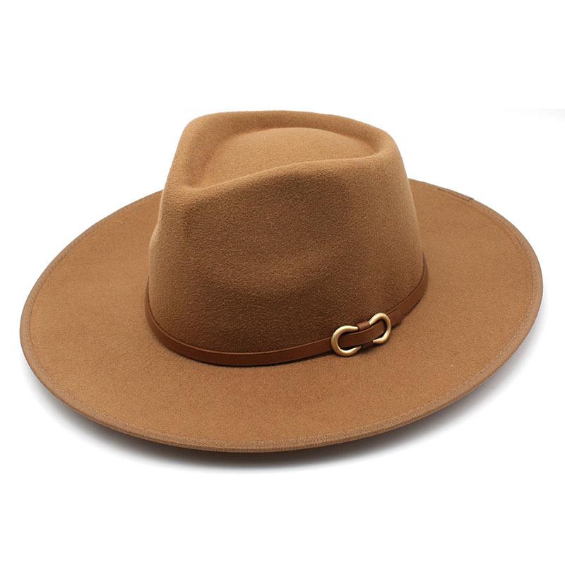 Woolen Top Hat Casual Retro Hemming Flat-Brimmed Hat Atmospheric Versatile Performance Jazz Hat
