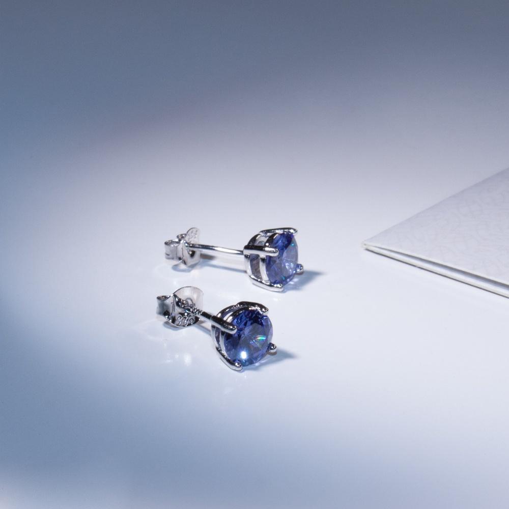 Violet Tanzanite náušnice Sliver Jedinečné kulaté náušnice pro ženy