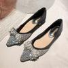 Bow Thick Heel Pointed Single Shoes 2025 New Fairy Style Evening Middle Heel Versatile Pearl Rhinestone Satin Women's Shoes