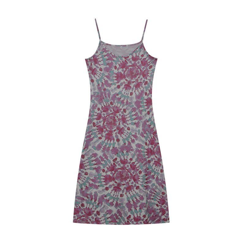 

Women s Fashion Loose Vacation Photo Strap Dress Pink S