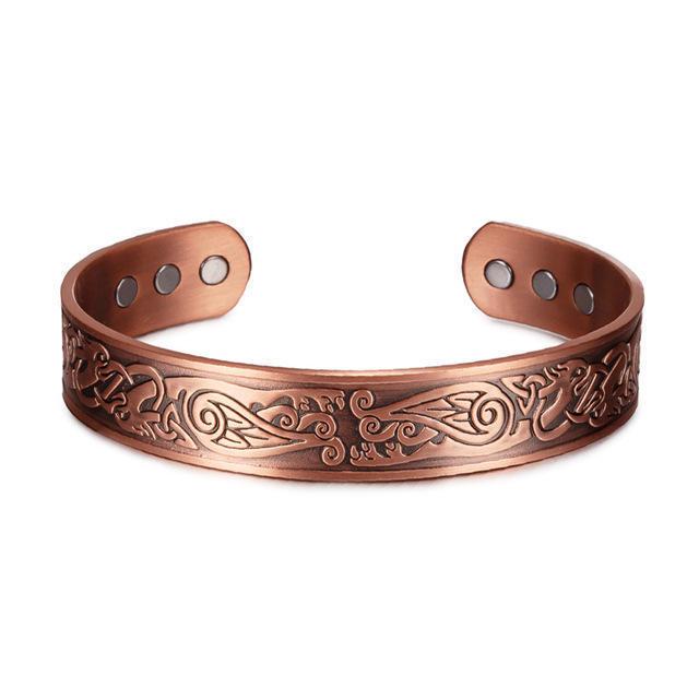 Retro Style Flower Magnet Bracelet & Ring Set In Red Copper for Couples