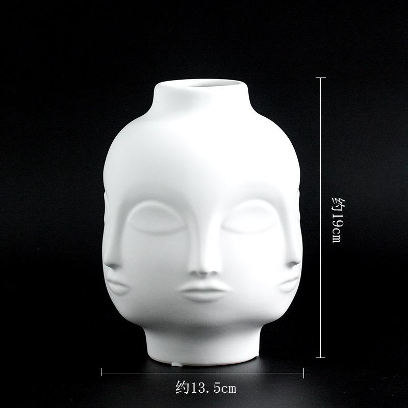 Scandinavian White Ceramic Vase Decoration Home Decoration Crafts Modern Interior Decoration Countertop Vase Art Face Shape Vase