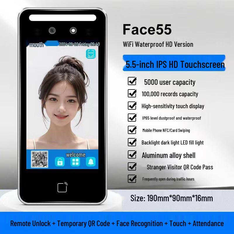 

Dynamic Face Recognition Access Control System with Wi-Fi CN plug (adapter included)