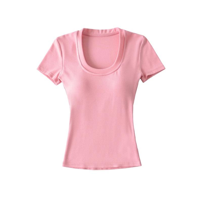 Spice girl u-neck short-sleeved t-shirt women's short with chest pad summer waist tight sexy t-shirt high waist bottoming shirt top
