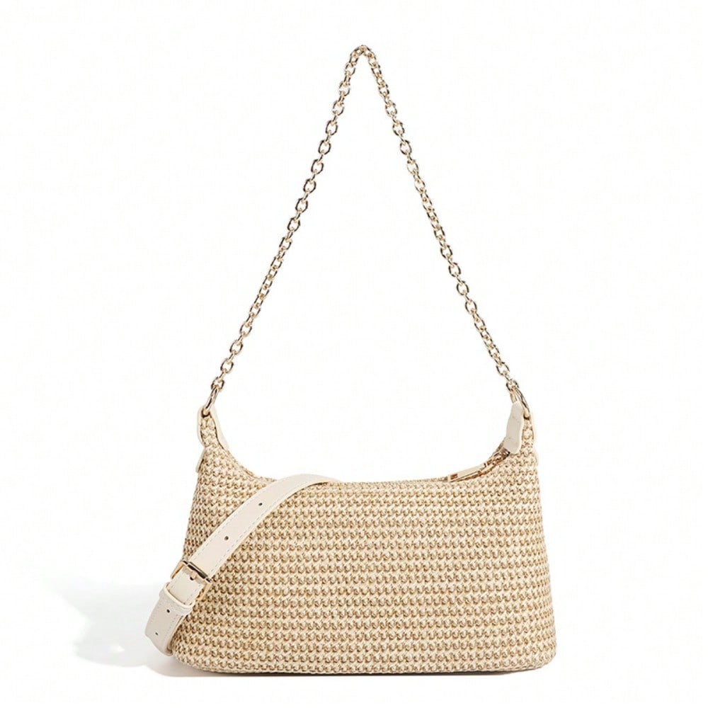 Sac à Bandoulière Petit Sac à Chaîne Tressé en Paille pour Femme Essentiel d'Été Sac de Loisir de Haute Qualité Sac d'Épaule Sac d'Aisselle Sac pour Femme beige beige