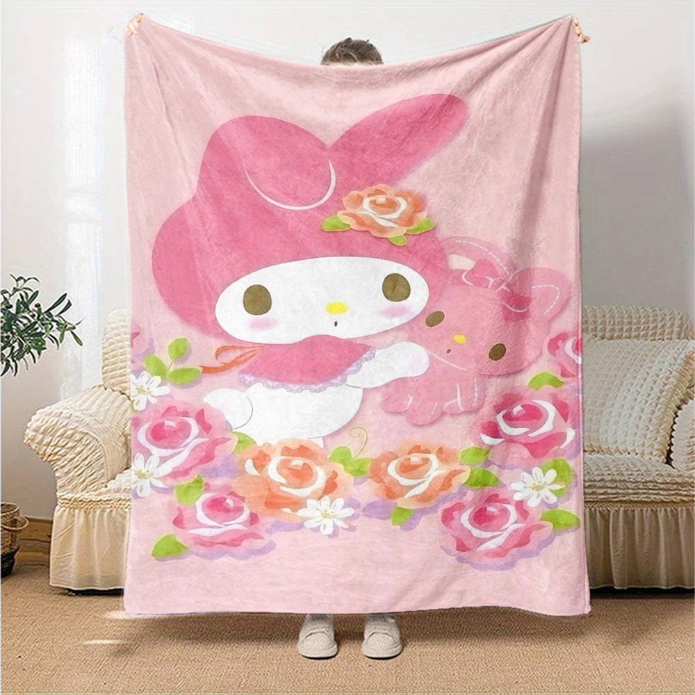 1pc My Melody Flowers Blanket Lightweight Flannel Throw for Sofa Bed Travel Camping Livingroom Office Couch Chair