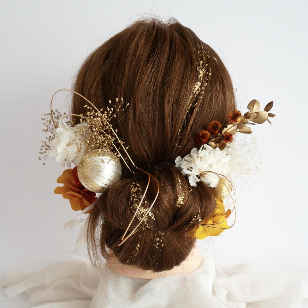 Preserved Flower Hair Kachimori for and Japanese Clothing [Bria] Ornament, (Orange), Coming-of-Age Ceremonies, Graduations, Weddings, Shichi-Go-San,