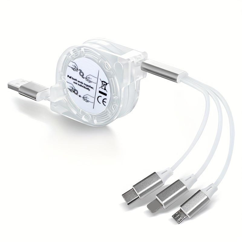 

3-в-1 выдвижной USB-кабель для зарядки Micro USB типа C для зарядного устройства мобильного телефона, кабель для быстрой зарядки 39,37 дюйма белый