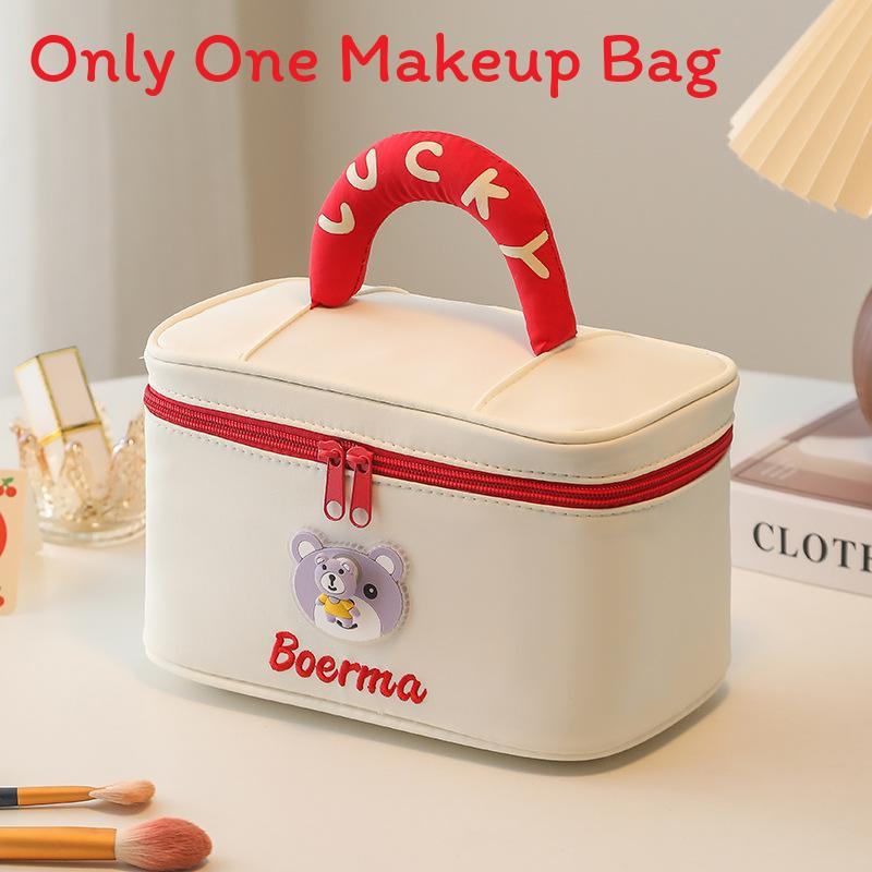 Cute Cartoon Bear Makeup Bag With Plush Fabric For Daily Commuting And Travel Storage