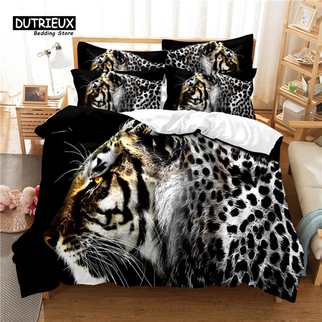 Leopard Bedding Set, 3Pcs Duvet Cover Set, Soft Comfortable Breathable Duvet Cover, For Bedroom Guest Room Decor