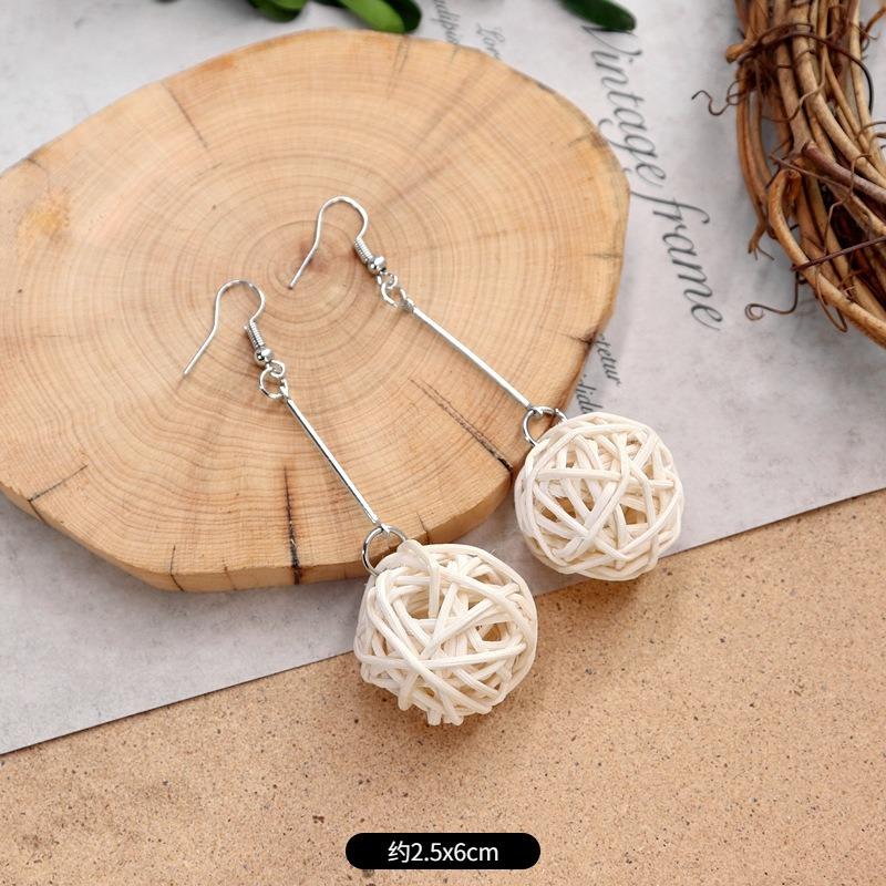 New summer bohemian retro vacation grass vine woven earrings femininity long island beach wooden earrings