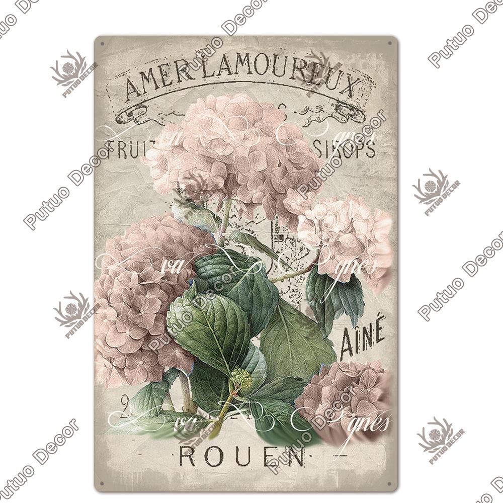 Decor Flower Plaque Metal Vintage Tin Sign Wall Decoration Posters for Home Garden Kitchen Living Room Iron Painting