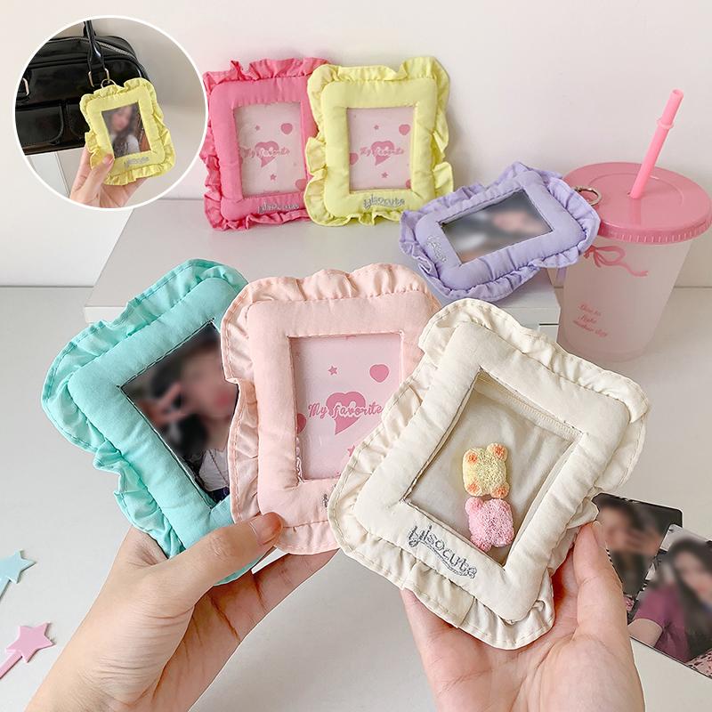 1PC Card Holder Sweet Pillow Shaped Korean Girl Photo Card Case Cute Photocard Holder Keychain Holder Photocard Ins Style 6 Colors
