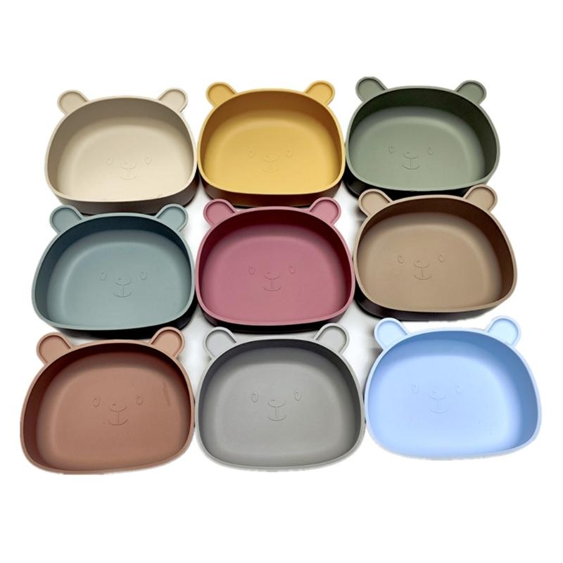 Cartoon Bear Toddlers Learning To Eat Dinning Plate Silicone Suction Cup Bowl Scaldproof Tableware for Baby 6+ Month