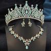 Golden AB 3 Pcs Tiaras and necklace earrings for Bridal Jewelry Sets Women Brides Wedding Crown Prom Birthday Accessories