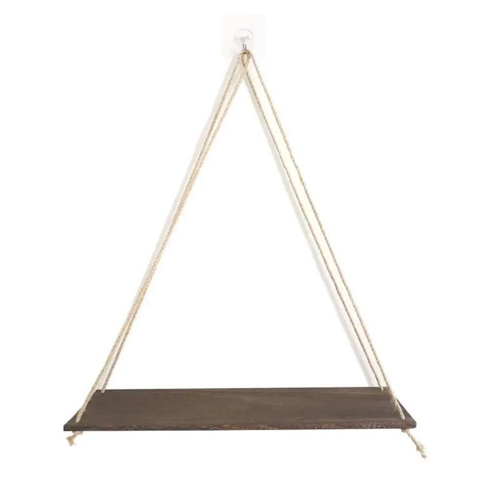 Atmospheric wooden swing hanging rope wall-mounted floating shelf plant flower pot indoor and outdoor decoration simple design