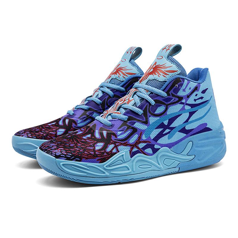 Basketball shoes new big children's basket youth mandarin duck mesh fly-woven sports shoes combat boots high-top training shoes